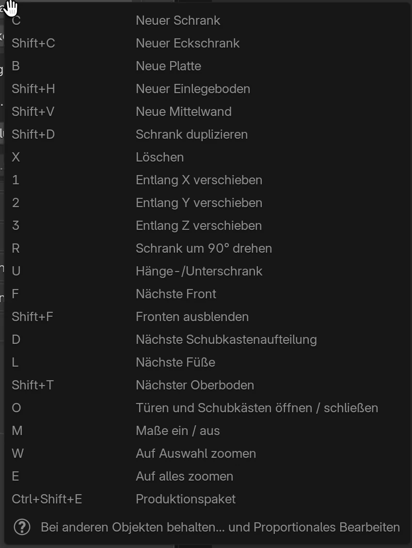 Die Tastenliste von Easy Form Studio, geöffnet mit der Schaltfläche Tasten