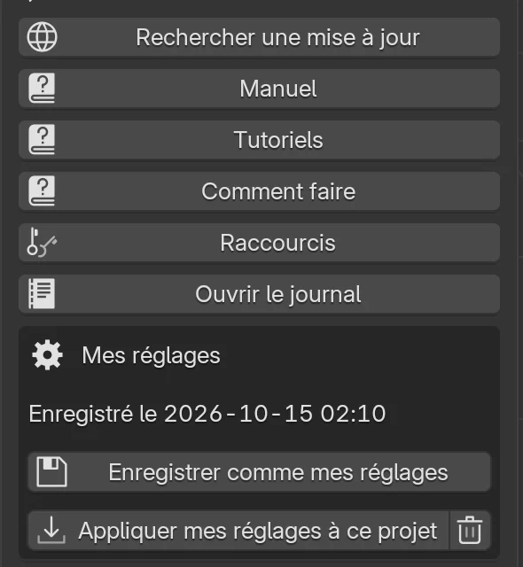 Le panneau Easy Form Studio avec l’encadré Mes réglages après l’enregistrement