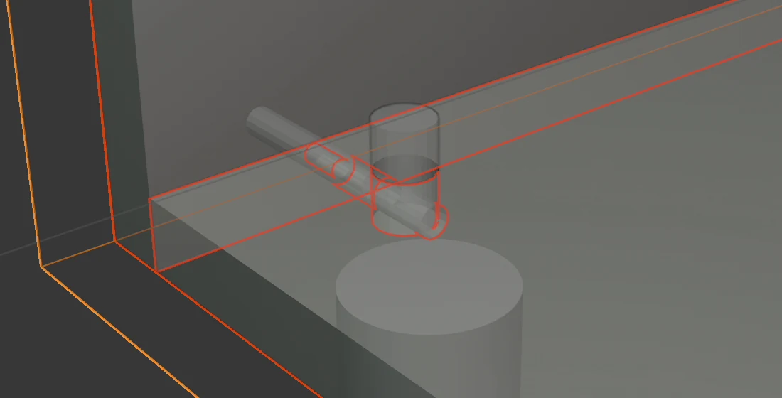 Minifix en vue Rayons X : un boîtier vertical dans le dessous et un trou horizontal depuis le chant du dessous vers le côté