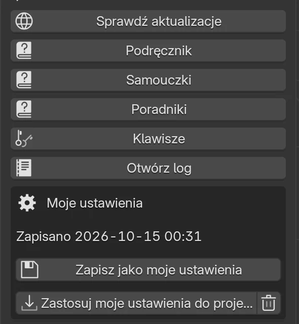 Panel Easy Form Studio z ramką Moje ustawienia po zapisie